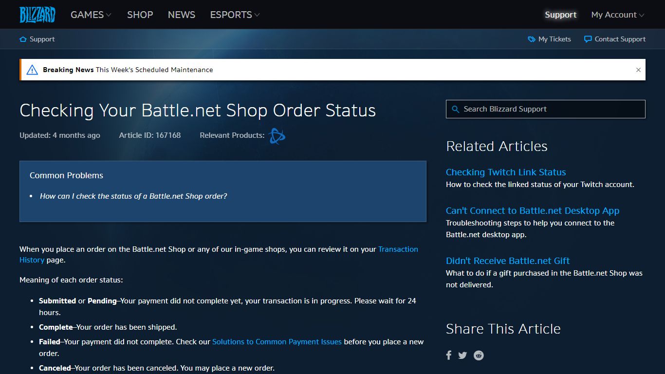 Checking Your Battle.net Shop Order Status - Blizzard Support
