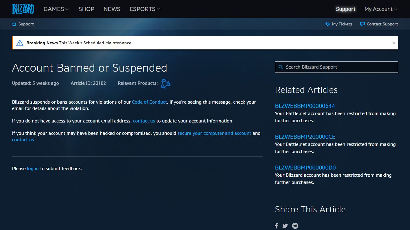 Account Banned or Suspended - Blizzard Support